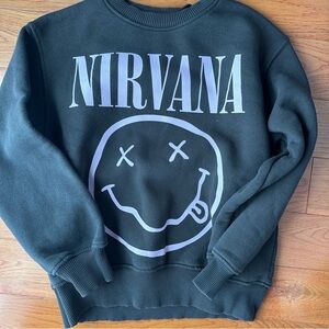 Zara- NIRVANA Black Crewneck with Lavender Smiley Graphic